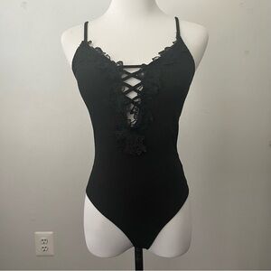 Haute Monde Black Lace Detail Top, Women, Small, Goth, Y2K, Retro, Whimsical